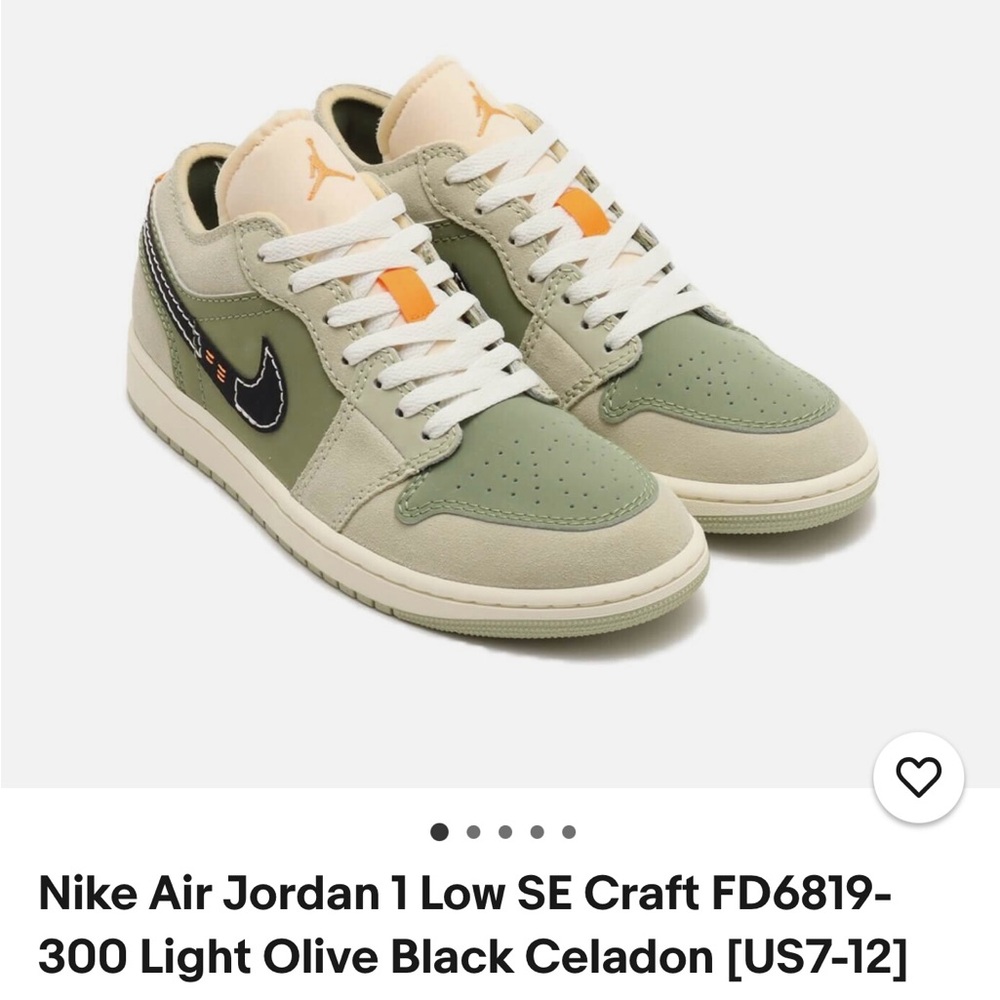 Nike Air Jordan 1 Low SE Craft Kids Sneakers - Olive and Black